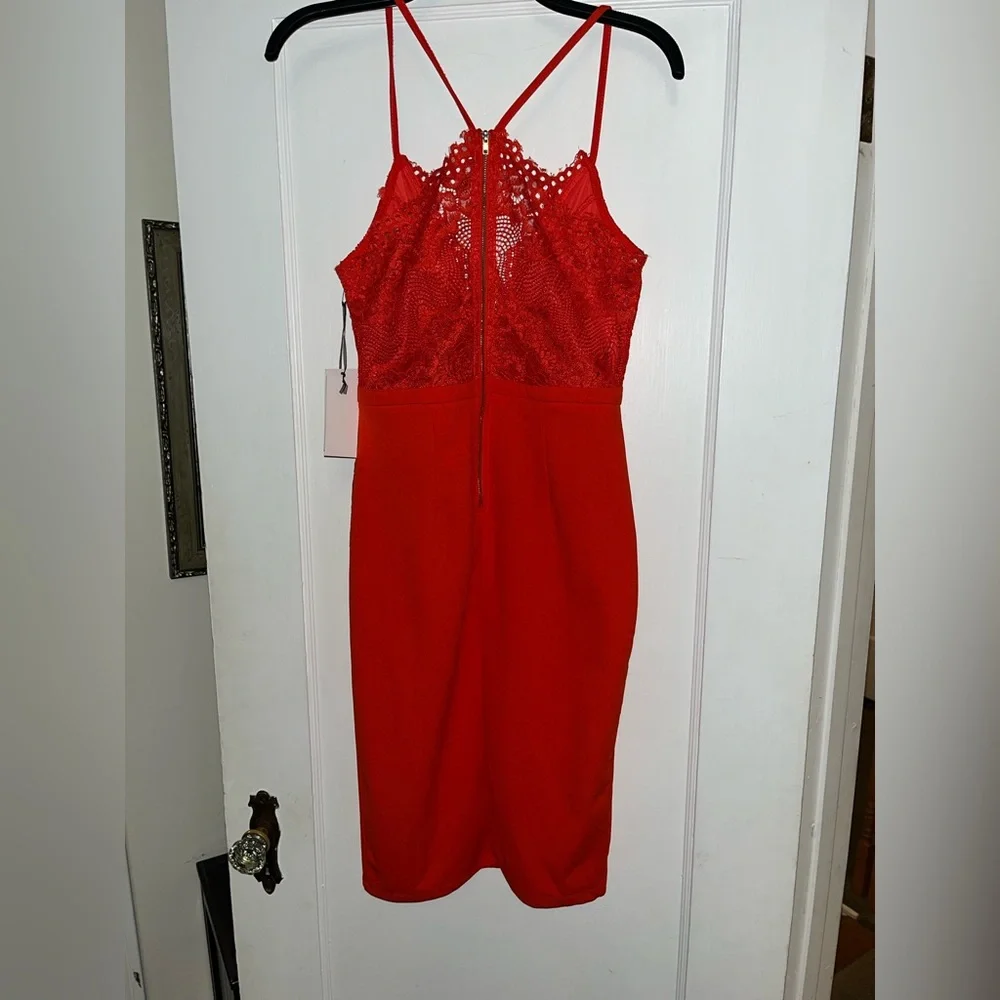 NWT Iris Vibrant Red Lace Dress - Picture 6 of 8